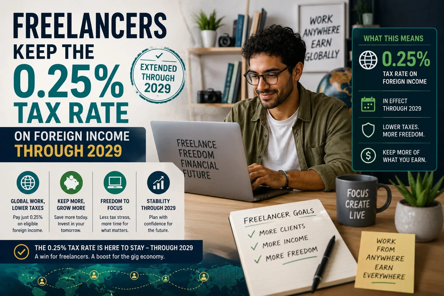 Freelancers Keep the 0.25% Tax Rate on Foreign Income Through 2029