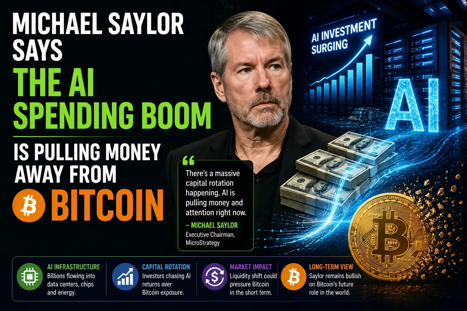 Michael Saylor Says the AI Spending Boom Is Pulling Money Away From Bitcoin