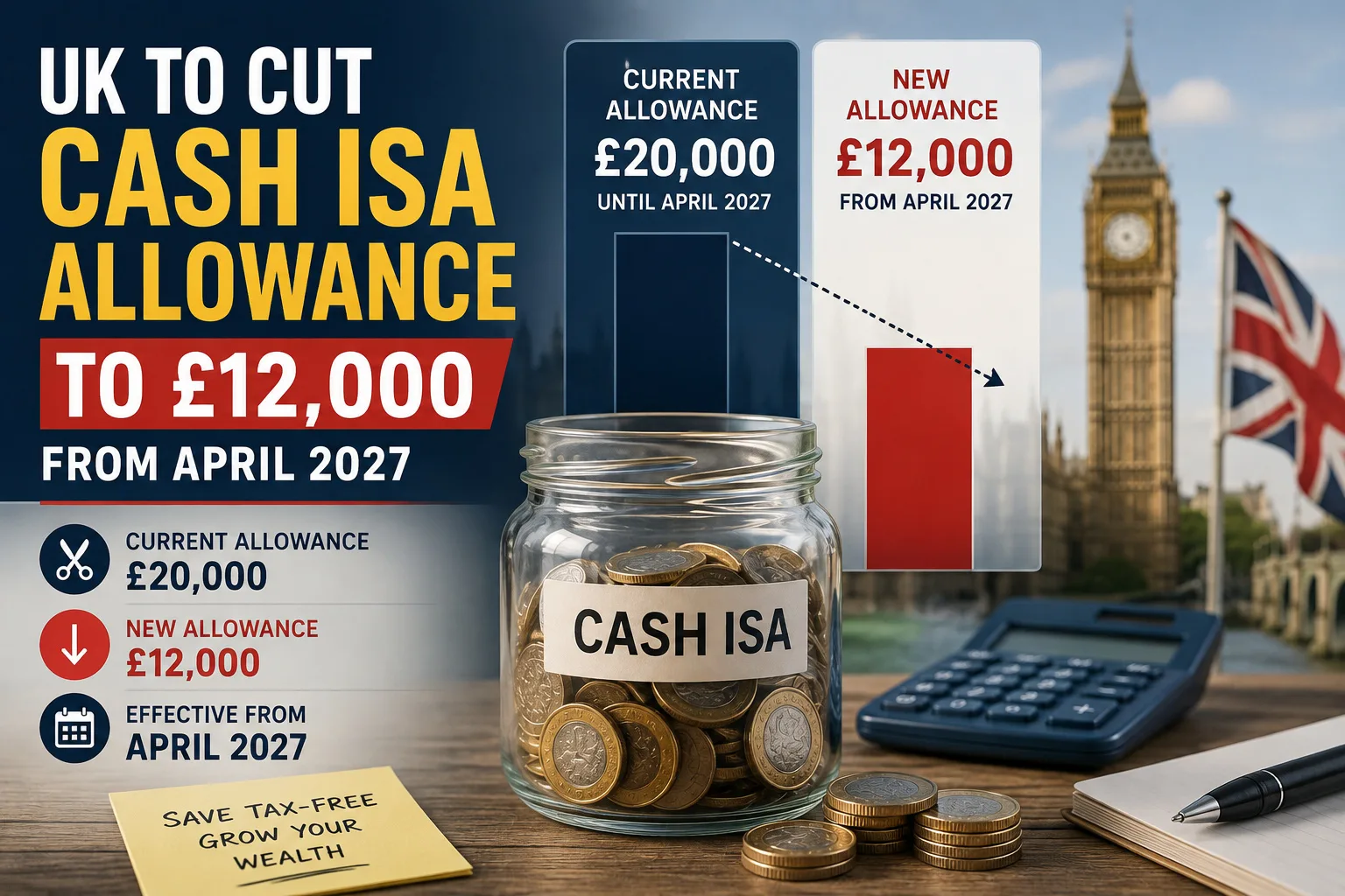 UK to Cut Cash ISA Allowance to £12,000 From April 2027